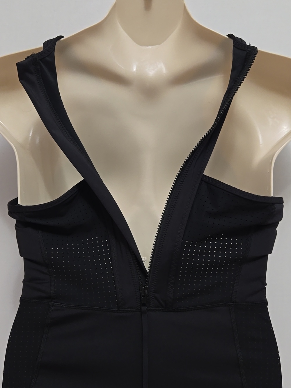 Athleta Cross Train Black One Piece Swimsuit Racerback Zipper Leash Pull Cord L - Picture 10 of 16